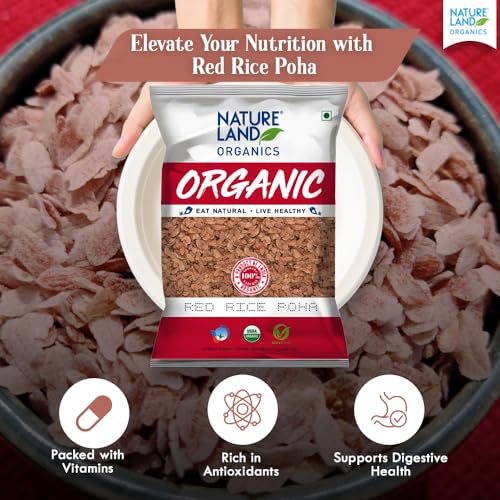 Image of Natureland Organics Red Rice Poha 500 Gm (Pack of 9) - Organic Healthy Poha