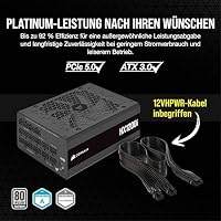 CORSAIR HX1200i Vollmodulares Extrem Geräuscharmes ATX-Netzteil - ATX 3.1 - Und PCIe 5.1-kompatibel - CORSAIR iCUE Software-Kompatibel - 80 PLUS Platinum-Effizienz - Schwarz – Ansicht 4