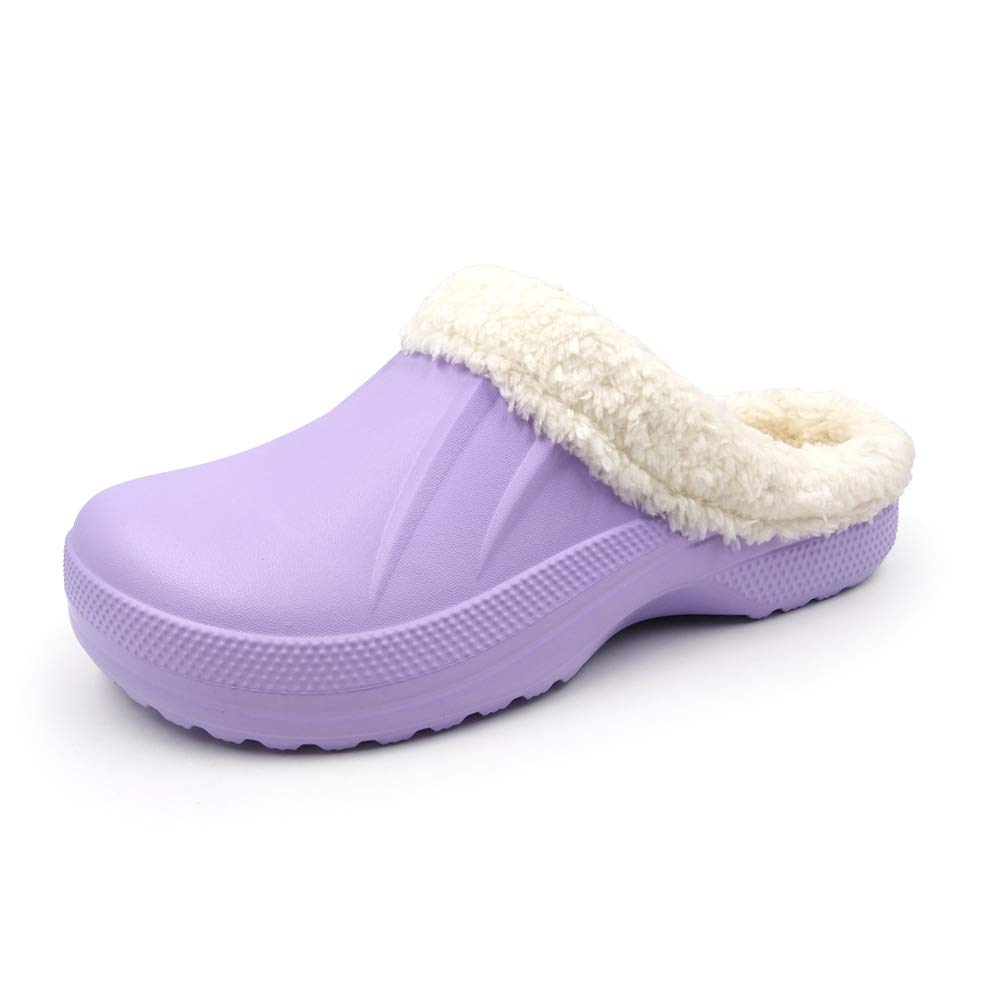 Amoji Fur Lined Clogs Fleece Garden Slippers House Home Winter Clogs Shoes