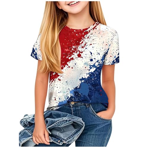 Girls 4th of July T-Shirt Short Sleeve American Flag Graphic Tees Shirts Summer Patriotic Tshirts Tops