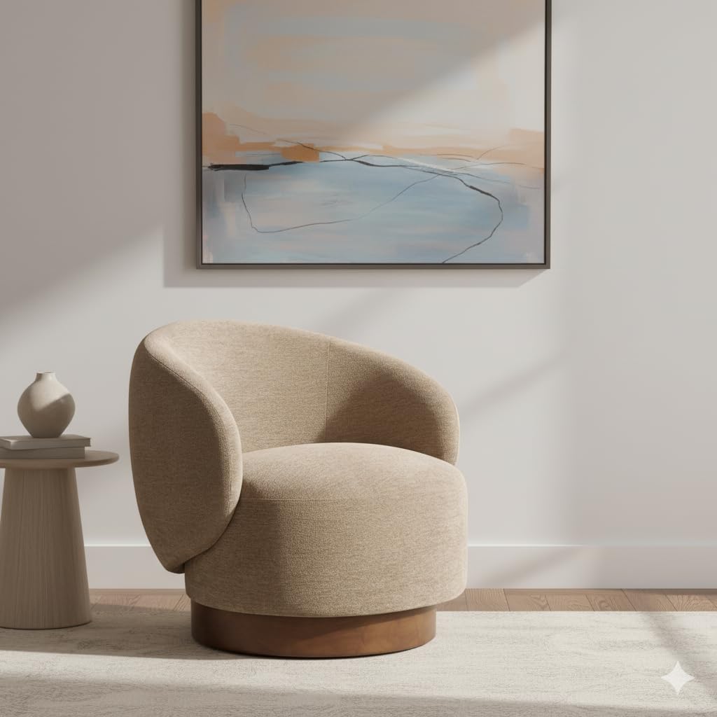 Swivel Accent Chair Modern Round Barrel Armchair with Upholstered Performance Fabric for Living Room Bedroom Waitingroom,1 Box,Sand