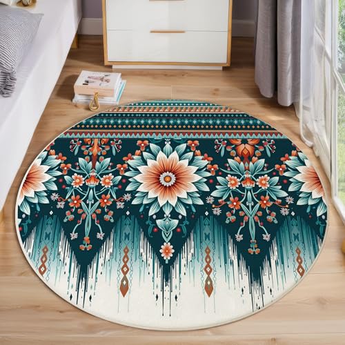 Tapis de salon lavable et antidérapant rond 60 cm géométrique - 7