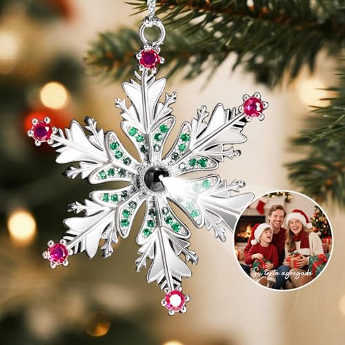 DPDP Bolas de Navidad Personalizadas con Foto - Copos de Nieve Adorno de Árbol 2025 para Familia, Adorno para Colgar Fotos Incorporado, Decoración Navideña Personalizada para Regalo,Colorido