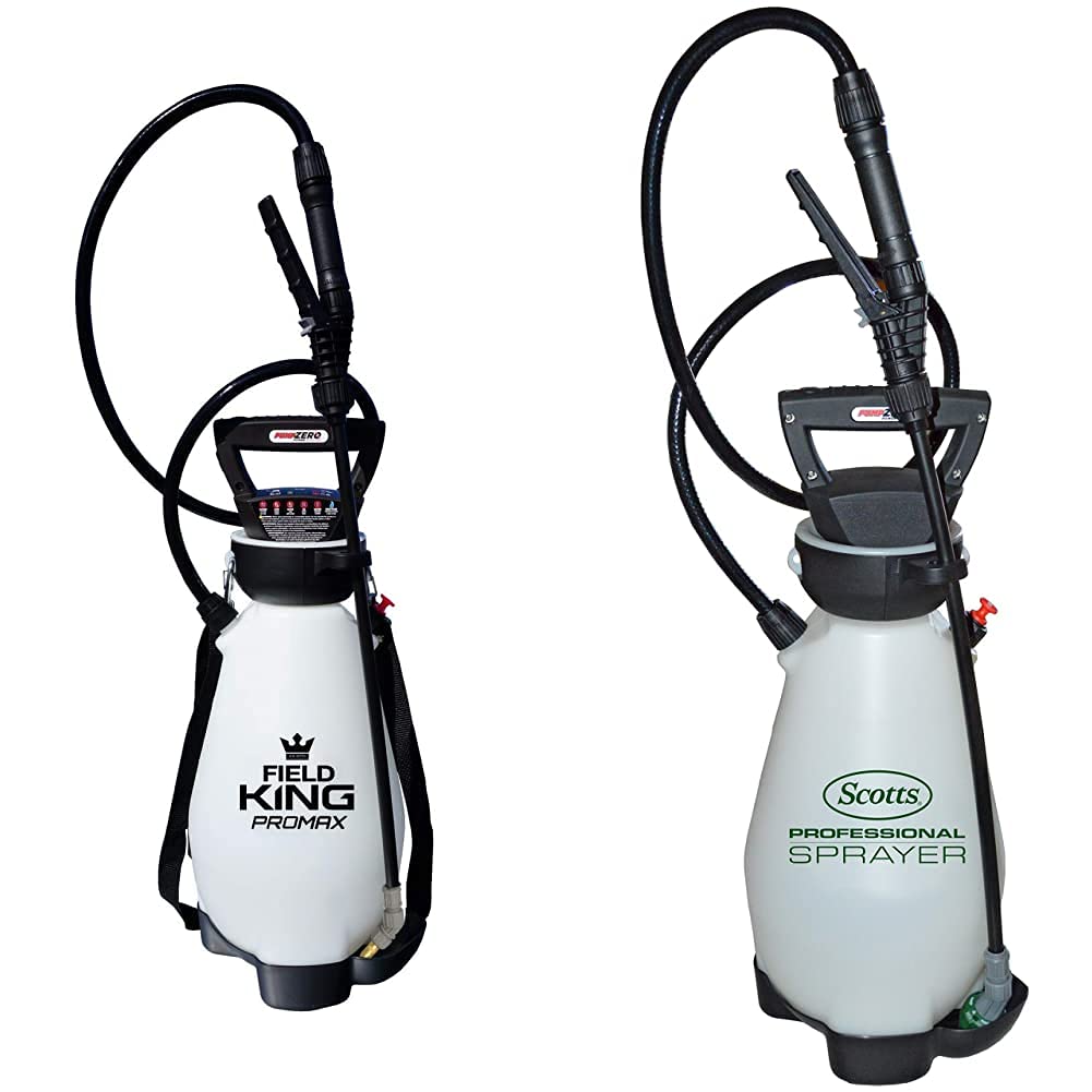 Field King 190571 Lithium-Ion Battery Powered Pump Zero Technology Sprayer, 2-Gal, White & Scotts 190567 Lithium-Ion Battery Powered Pump Zero Technology Sprayer, 2-Gallon