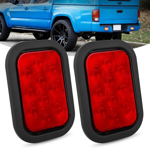 Image of Nilight 5 inch X 3 inch Rectangular Trailer Tail Light 2 PCS Red 10 LED