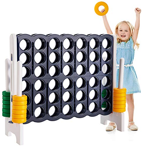 Costzon Giant 4-in-A-Row, Jumbo 4-to-Score Giant Games for Kids Adult, Indoor Outdoor Party Family Connect Game, 4 Feet Wide 3.5 Feet Tall w/42 Jumbo Rings & Quick-Release Slider, Dark Blue & White