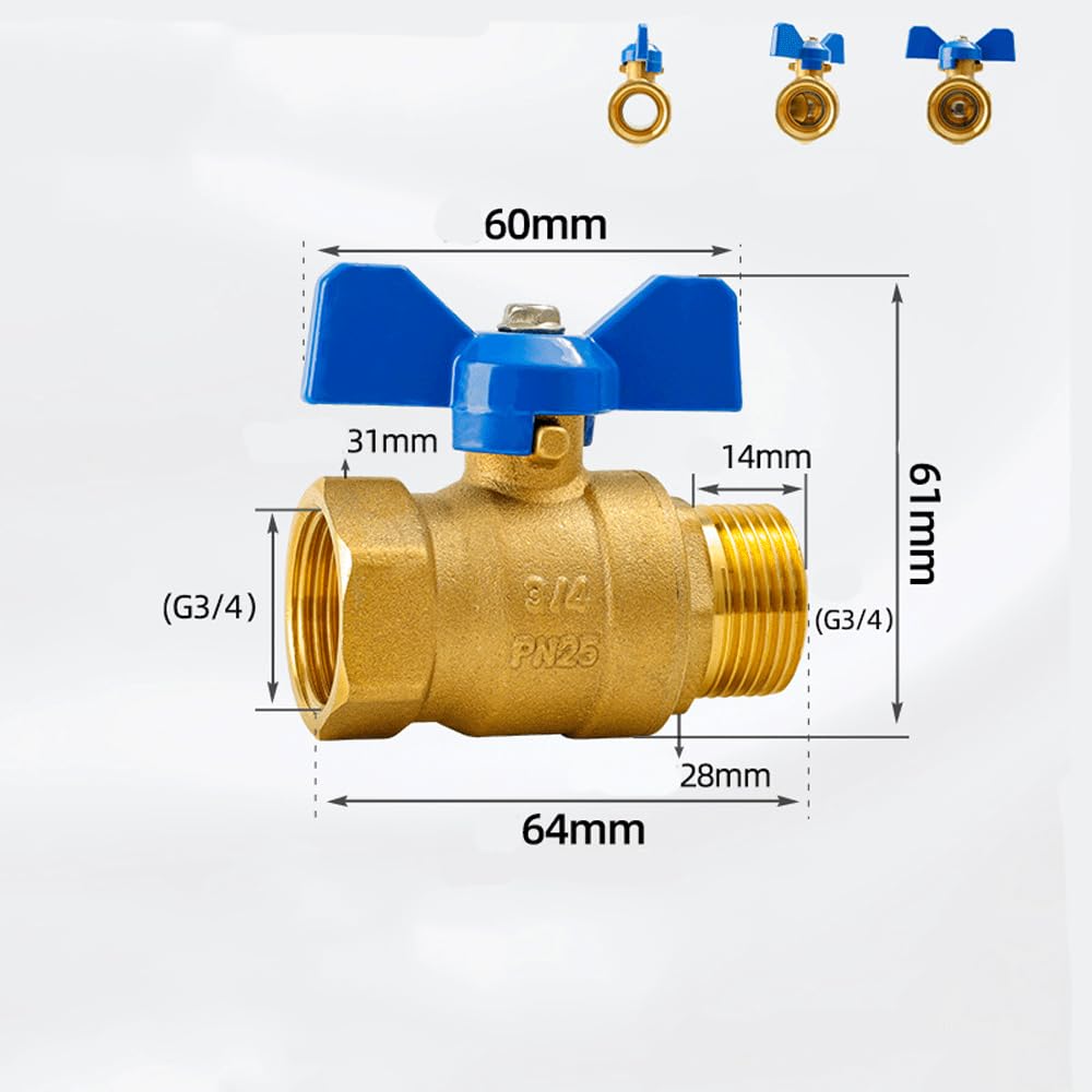 1/4" 3/8" 1/2" 3/4" wtyczka na gniazdo mosiężny zawór kulowy odcinający gaz paliwowy z czerwono-niebieskim uchwytem motylkowym przełącznik podgrzewacza wody (DN20 F-M niebieski)