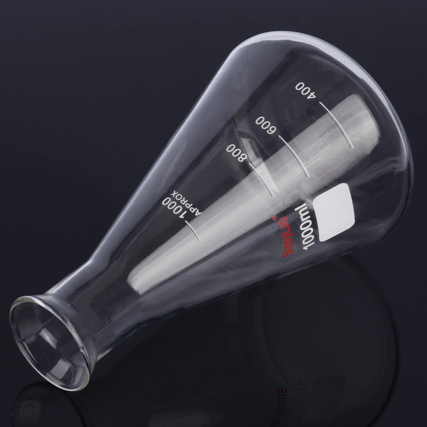 Matraz Erlenmeyer de Boca Ancha de Vidrio, 1000 ml, Borosilicato, Uso Pesado, 1 Pieza