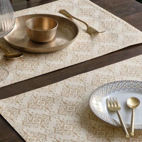 Image of THE YARD HOUSE Placemats - Reversible & Wipeable Cotton Placemats (Golden Citrine, Set of 6)