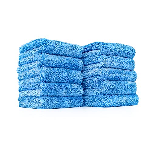 The Rag Company - The Eaglet 500 - Professional Korean 70/30 Blend; Super Plush Microfiber Detailing Towels; Perfect for Wheels, Mirrors, and More; 500GSM; 8inx8in, Blue (10-Pack)