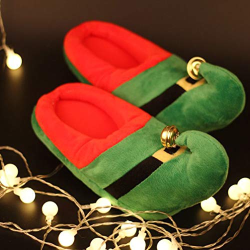 Amosfun 1 Santa Claus Slippers Pair Christmas Slippers Elf Costume Accessories Plush Non Slip for Christmas Xmas Holiday Winter Size elf Costume XL Shoes (Green)3