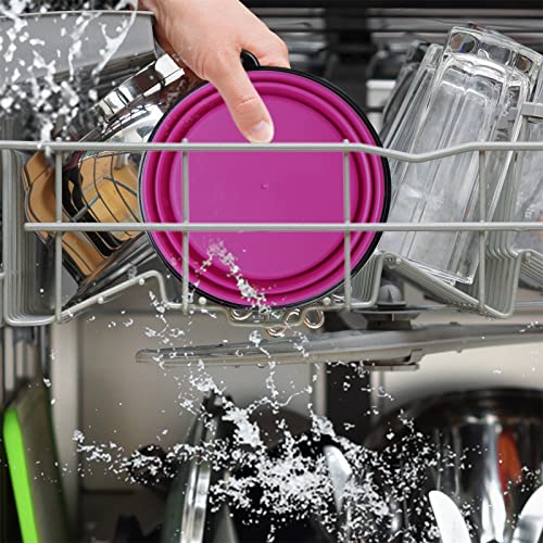 Image of SLSON Dog Bowl Pet Collapsible Bowls, 2 Pack Collapsible Dog Water Bowls for Cats Dogs, Portable Pet Feeding Watering Dish for Walking Parking Traveling with 2 Carabiners (Large, Pink+Purple),Silicone