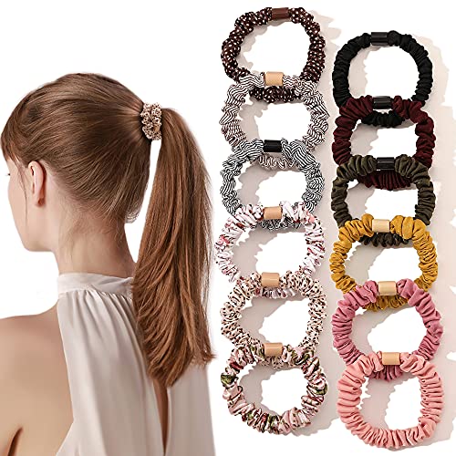 Image of Silk Hair Ties Satin Scrunchies - Small Mini Scrunchy for Women Thick Hair Accessories Cute Soft No Slip Hair Elastics Ponytail Holder for Curly Hair No Damage Hairties Gift for Girl