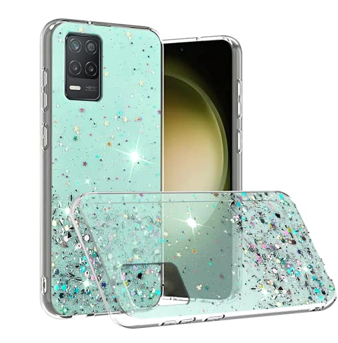 Wousunly Compatible con Funda Realme 8 5G Glitter Transparente Verde,Realme 8 5G Fundas Silicona Transparente Soft TPU Mujer Protección Anti-Arañazos Fina Case (Verde)