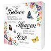 Believe Heaven Love Wood Box Sign Home Decor Rustic Butterflies Floral Spring Summer Wooden Box Sign Block Plaque for Wall Tabletop Desk Decoration