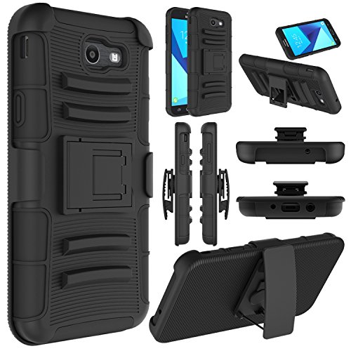 Elegant Choise Galaxy J7 Case 2017, Galaxy J7 Sky Pro Case, J7 V Case, Halo, J7 Perx Case, Heavy Duty Shockproof Dual Layer Holster with Kickstand and Belt Clip Rugged Case for Samsung J7 2017(Black)