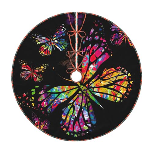 Décoration de Noël jupe de sapin classique tapis rustique imprimé papillon - 2