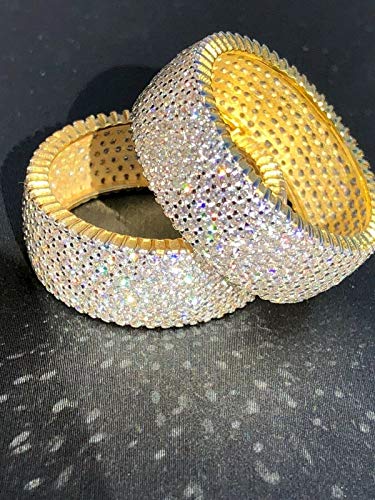 HarlemBling Real Solid 925 Silver - 14k Gold Plated - His Or Hers Micropaved Ring - Wedding Band Or Pinky Ring Looks Nice On Anyone - Iced Eternity2