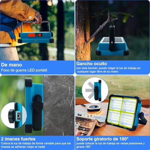 Image of OUILA Solar Rechargeable LED Light with Power Bank & USB Charging | Portable Emergency Solar Lamp for Outdoor, Camping, Home & Travel (Solar Light-Blue)
