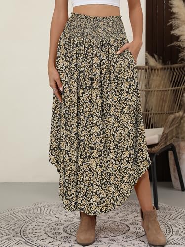ANRABESS Women's Maxi Skirts Summer Boho Floral High Waisted Flowy Swing Pleated Beach Long Skirt with Pockets4