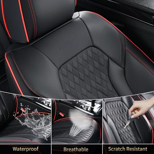 Image of FLORICH Seat Covers, Car Seat Covers Full Set, Luxury Nappa Leather Seat Covers, Breathable and Waterproof Car Seat Protector 5 Seat, Automotive Seat Covers Universal Fit for Most Cars-Black&Beige