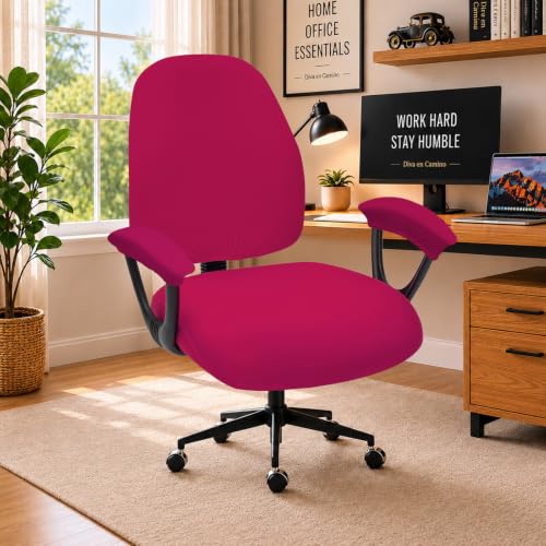 Image of Super Stretchable Separate Office Chair Seat Covers - Universal Spandex Computer Chair Slipcover - Rotating Backrest Coverings & Cushion Protectors & Armrest Covers for Dogs, Cats, Pets