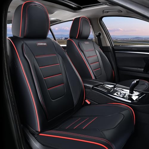 Image of Coverado Seat Covers Full Set, Seat Covers for Cars, Car Seat Cover, Car Seat Protector, Nappa Leather Car Seat Cushion, Waterproof Car Seat Covers Front Seats and Back Fit for Most Cars (Redline)
