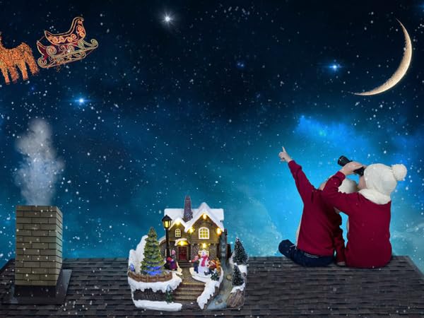 Lightahead Musical Christmas Snow House Figurine with Turning Tree Scene, LED Light with 8 Melodies,