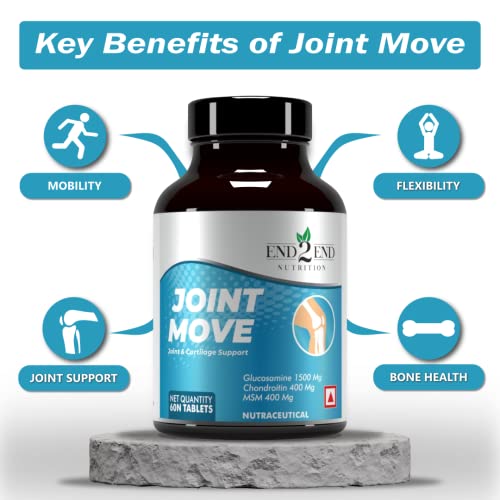 Image of End2End Nutrition Joint Support Supplement with Glucosamine 1500mg, Chondroitin 400mg & MSM 400mg for Men and Women | Joint Health, Cartilage Support, Mobility and Flexibility - (Pack of 2) 120 Tablets