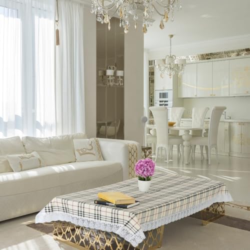 Agroha PVC Printed Dining Table Cover for 4 Seater and Coffee Table (60x40 Inch)| Waterproof & Washable Plastic Table Cloth with Lace Border | Anti-Slip Table Cover for Kitchen, Dining & Home Décor