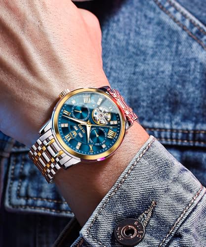 Image of OLEVS Mens Automatic Mechanical Watch Skeleton Tourbillon Luxury Dress Stainless Steel Wrist Watch