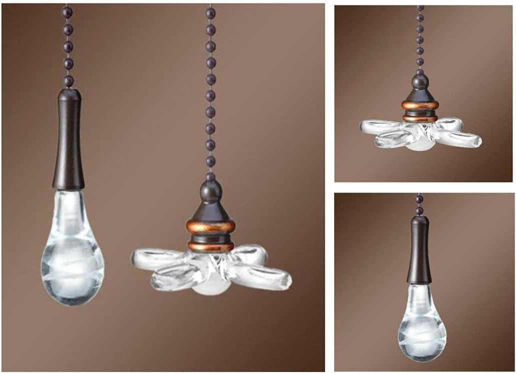 Ceiling Fan Pull Chain, Pack of 2 Ceiling Fan Cords with 6 Inches Fan Pulls Set with Connector(ORB, Light Bulb and Fan)