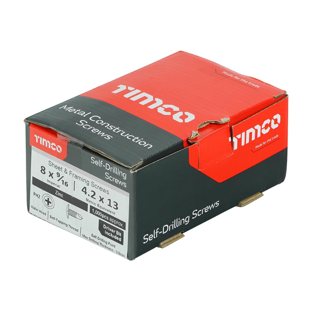 TIMCO 08916WHSD PH2 Wafer Head Metal Construction Sheet & Framing Self-Drilling Screw - 4.2 x 13.5 - Zinc - Box of 1000 - Image 2
