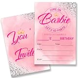 QZJ Pink Girl Birthday Party Invitations Supplies with Envelopes Set of 20 Pink Girls Birthday Party Invites Fill in Blank, Double Sided