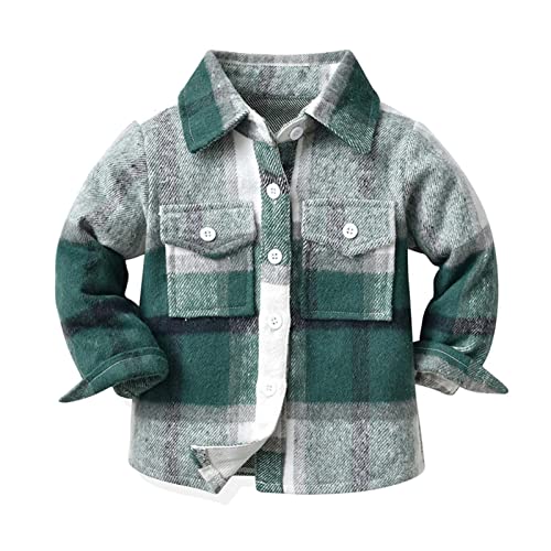 Flannel Shirt Jacket for Kids Boys Girls Toddlers Lapel Button Down Shacket Warm Plaid Coat with Pockets