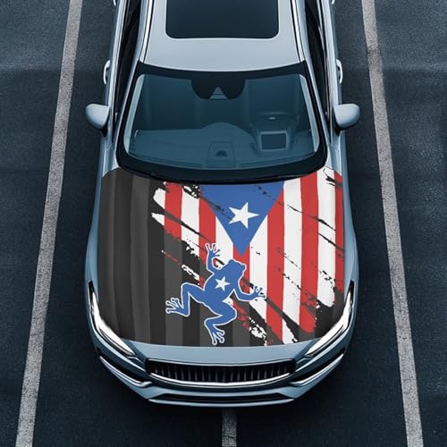 Image of Renewold Car Hood Covers Hood Cover Protector for Cars Puerto Rico Flag Coqui Frog Daily Holiday Wrap Blanket Women Men Automotive Exterior Accessories Decor for Most Sedan Small SUV Truck