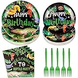 96Pcs Reptile Party Supplies Lizard Snake Crocodile Party Tableware Set Jungle Swamp Snake Alligator Camping Wildlife Plates for Camping Kids Boys Birthday Party Serves 24