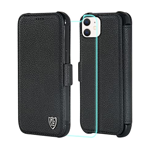 PYTWOPY iPhone 12 Pro/12 5G Leather Wallet Flip Phone Case with Screen Protector[Magnetic Clasp] [Wireless Charging] [Card Holder] [RFID Blocking] Soft TPU Slim Shockproof Protective Cover