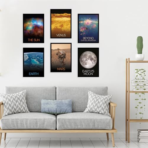 Image of CodersParadise Wood Space Wall Poster Frames - Pack Of 6 | 8 X 12Cm (A4 Size) | Aesthetic Artwork Framed Posters | Framed Posters For Living Room, Bedroom, Home And Office