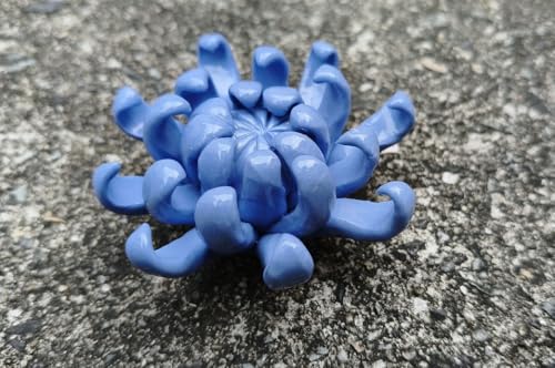 Image of Ceramic Flower Wall Art Decor, Artificial Flower Wall Sculpture,Handmade Ceramic Flowers for Home,Hallway,Living Room, Kitchen,Bathroom (Royal Blue,Chrysanthemum, 3.54 inch)