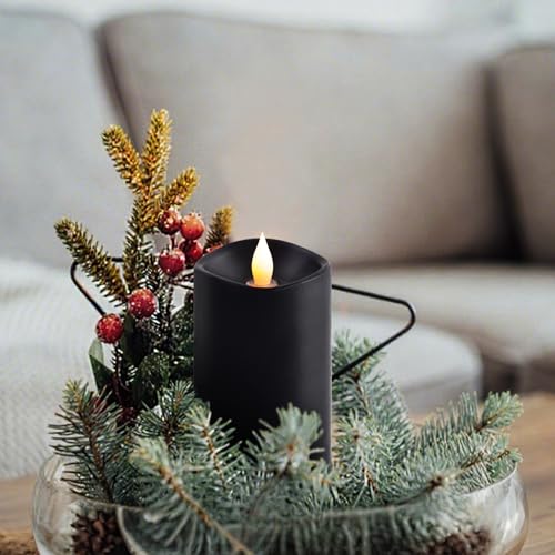 Image of 3x5 Flickering Flameless Candles Set of 1, 2AA Battery Life 600 Hours Battery Candles Flickering with Timer,5 inch Flameless Candles with Remote for Christmas Decorations Indoor /Outdoor, Black
