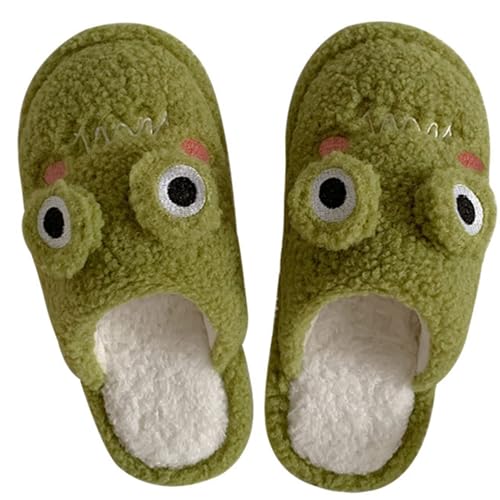 Unisex Adult Funny Face Slipper Novelty Cute Plush Furry Slippers Gift for Women Men Anti Slip Soft House Shoe(38-39, Green)