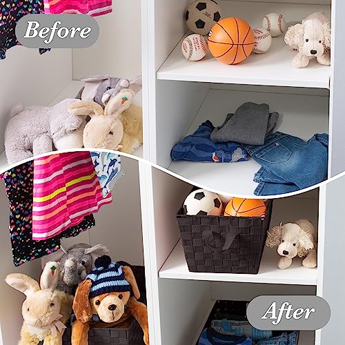 Image of Simplify Small Shelf Woven Strap Tote | Decorative Storage Basket | Built in Handles | Organization | Closet | Bedroom | Bathroom | Nursery | Accessories | Toys | Gifts | 4 Pack | Chocolate