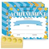 Doodlream 30 Stück Blaues Zertifikat für Erfolgreiche Teilnahme Anerkennungspapier mit 32 Stück Goldfolienaufklebern 25x20cm Blank Student Aktivitäten Award Vorschule Kindergarten urk unden papier