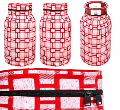 Image of Woah Cotton & PVC Dustproof LPG Gas Cylinder Cover | Stain-Resistant Polyester | Fits Standard Gas (Red Block, Pack of 2)