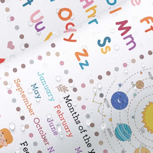 Image of Kids Educational Shower Curtain ABC Alphabet Cartoon Solar System Shapes Cute Knowledge Bathroom Curtain Set for Todders Nursery Shower Curtain Fabric Baby Bathroom Accessories Decor with 12 Hooks