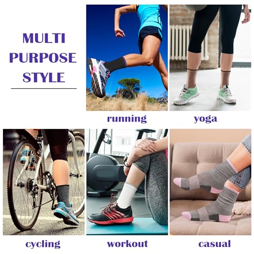 Image of Gonii Women Socks Hiking Running Thick Cushion Athletic Crew Socks 5-Pair | Breathable material, Arch support, Mid calf long length, Anti-blister, Elastic cuff for sport, Tennis, Cycling and casual