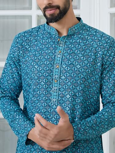 Image of See Designs Men's Full Sleeve Mandarin Collar Men Embroidered Straight Long Kurta - Festive Collection