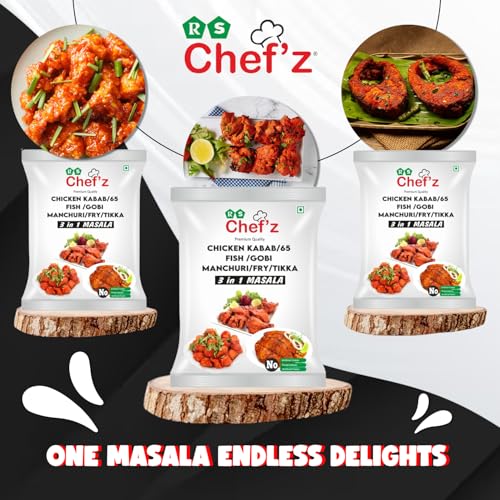 Image of RS Chef'z 3-in-1 Masala Powder 250g (25g, Pack of 10) | Multi-Purpose Spice Mix for Kabab, Chicken 65, Fish & Gobi Fry | No Artificial Colors
