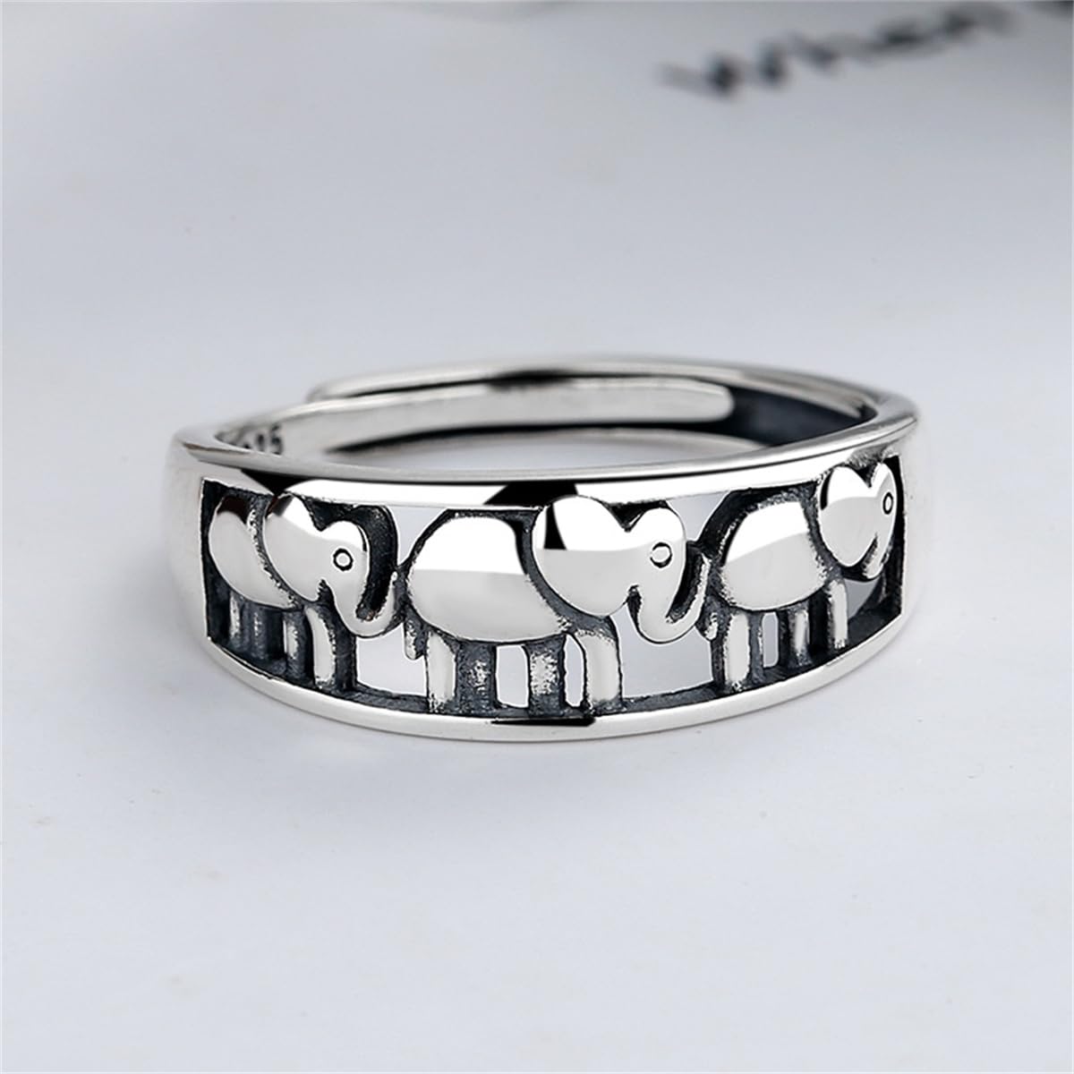 Damski PierśCionek Ze Srebra S925, Regulowany PierśCionek Z WydrążOnym SłOniem W Stylu Vintage,Silver,11